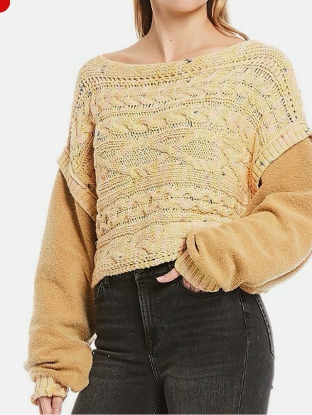 Free People Honey Cable Knit Pullover Sweater textured Cropped Oversized XS